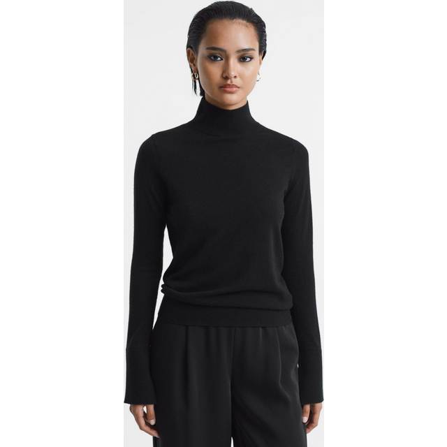 Reiss Womens Black Kylie Turtle-neck Wool Top L - BLACK