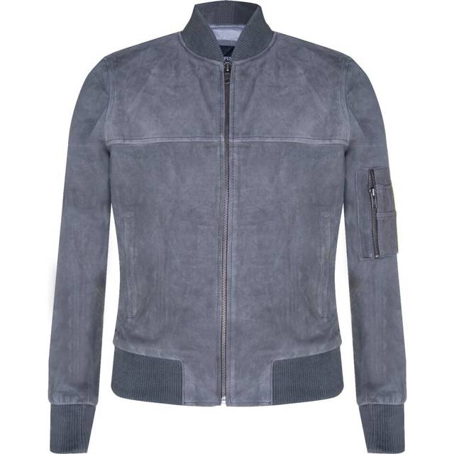 (XL) Mens Grey Goat Suede Bomber MA-1 Varsity  Jacket
