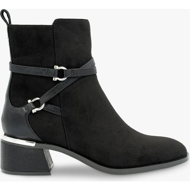 Paradox London Black Micro Suede Low Block Heel Ankle Boots
