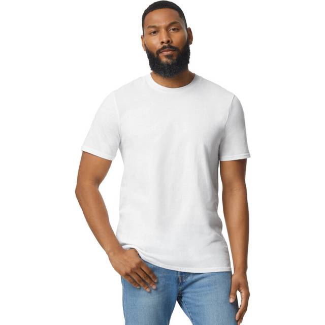 (L, White) Gildan Unisex Adult Softstyle Plain Enzyme Washed T-Shirt