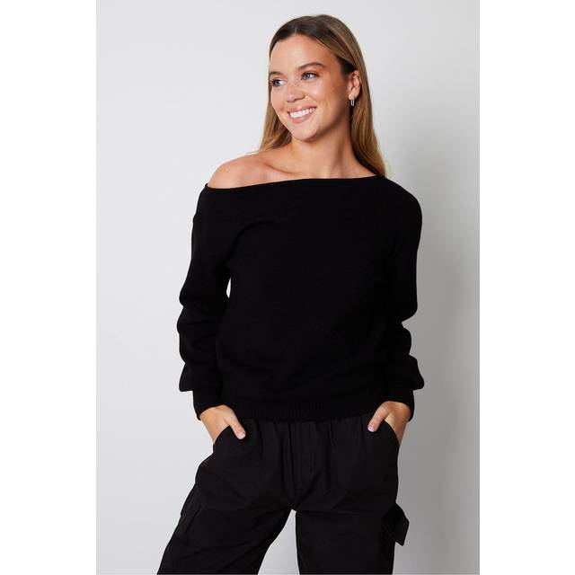 Womens 'Marilyn' Slash Neck Knitted Jumper - Black - 8