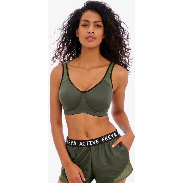 Freya Womens Active Sonic Moulded J-Hook Sports Bra - Green Polyamide - Size 28D