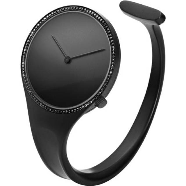 Georg Jensen Watch Vivianna Bangle Black Dial Diamond Bezel Large - Black