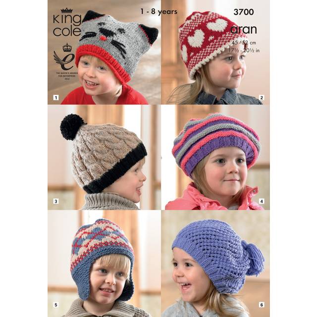 Hats in King Cole Fashion Aran, Comfort Aran and Big Value Aran (3700)
