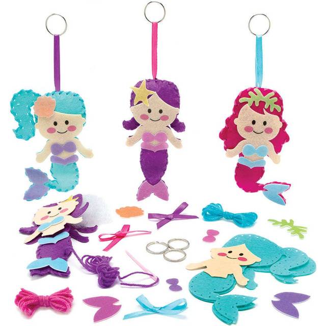 FC833 Mermaid Keyring and Bag Dangler Sewing Kits - Pack of 3, Girls Sewing Craft Kit, Kids Arts and Crafts, Accessories for Kids