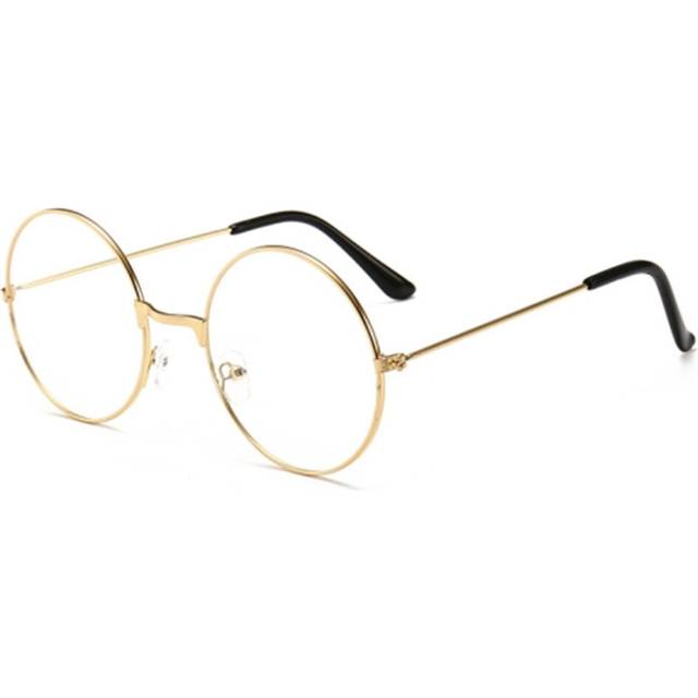 6 Pcs Retro Large Round Eyeglasses Metal Frame Anti Blue-Ray Plain Glass Spectacles(Gold)