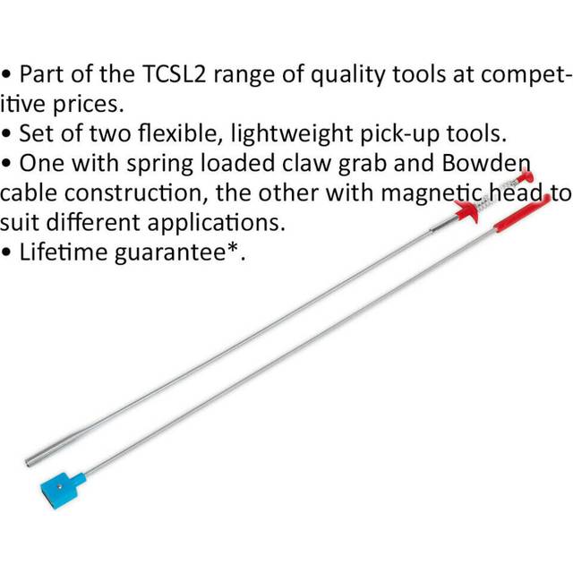 2 Piece 610mm Flexible Pick Up Tool Set - Spring Loaded Claw - Magnetic Head