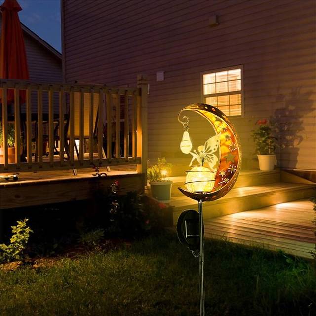Moon Solar Pathway Light Outdoor Lawn Light Fairy Ornament Creative Decorative Iron Hollow Crack Ball Lamp Angle Art Led Lights