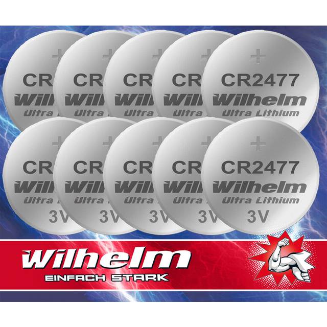 Wilhelm 10 x CR2477 CR 2477 3 V 1070 mAh litiumknappbatteri Ø 24 x 7,7 mm DL2477