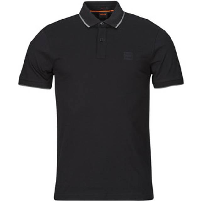 Boss Orange Passertip Mens Short Sleeve Polo Shirt With Tipped Collar - Black - Size Small
