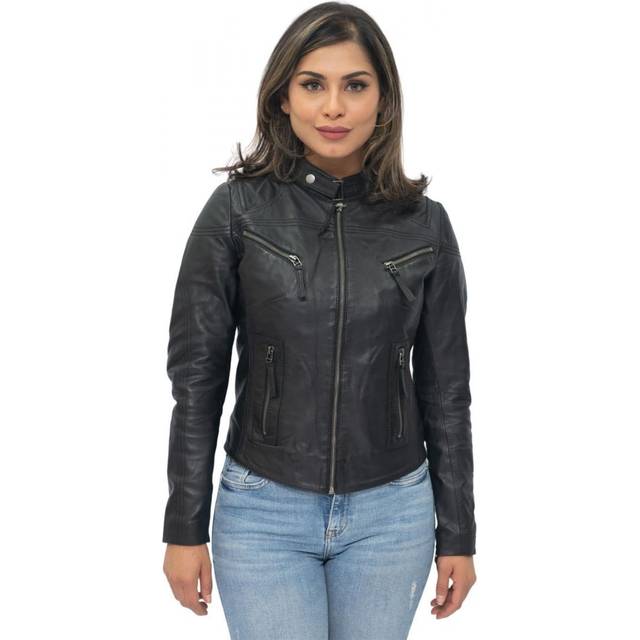 (24) Womens Casual Black Leather Classic Biker Jacket