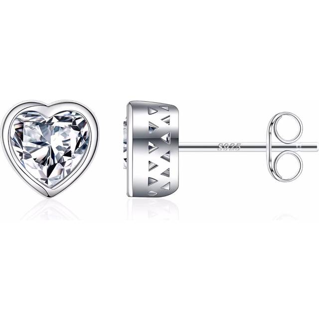 Iefil April Birthstone White Topaz Earrings for Women  925 Sterling Silver Heart Stud Earrings for Women White Earrings Jewelry Mothers Day Valentines