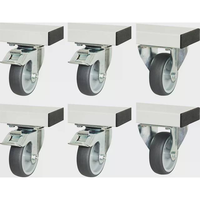 RAU 4 swivel castors with wheel stop + 2 fixed castors, 4 swivel castors with wheel stop + 2 fixed castors, WxL 100 x 30 mm