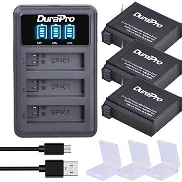 DuraPro 3 x 1680 mAh + 3 Kana LED USB-laddare för GoPro Hero4 Hero 4 AHDBT-401 actionkamera