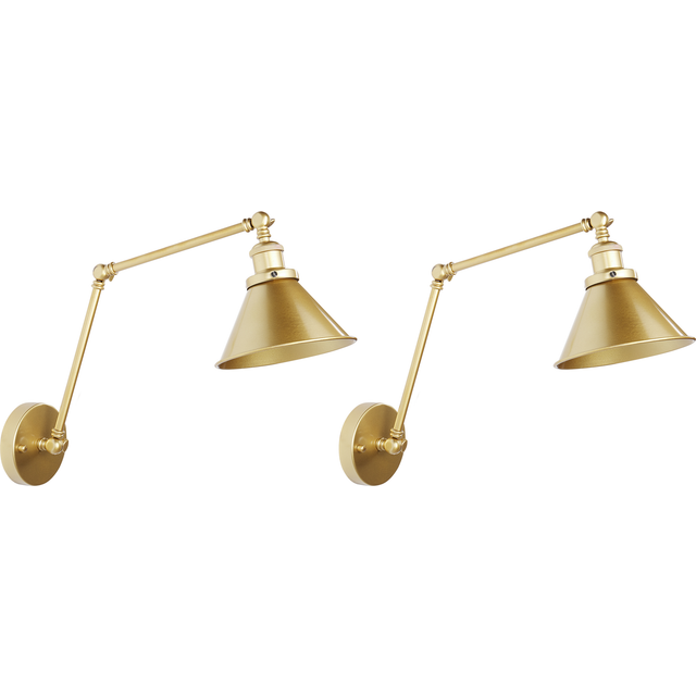 Beliani Set Of 2 Wall Lamps Narva Adjustable Metal Gold, Gold