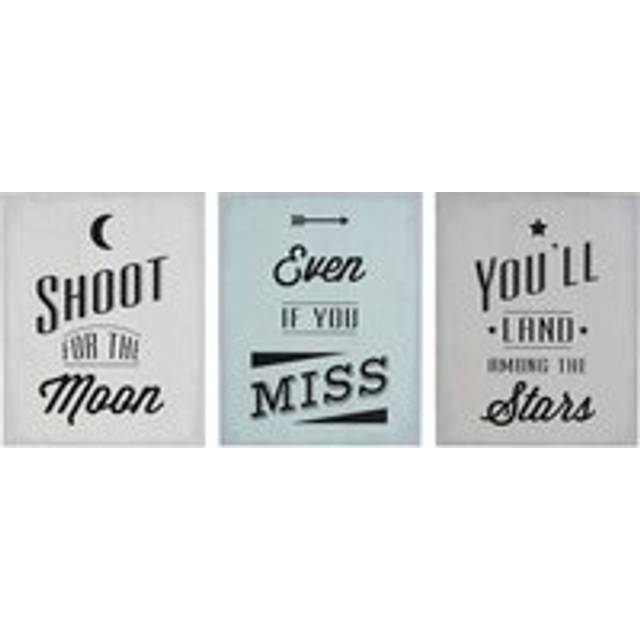 Shoot For The Moon Wall Plaques - Set of 3, Motivational Wooden Panels With Lunar-Themed Typography, Rustic - White - One Size
