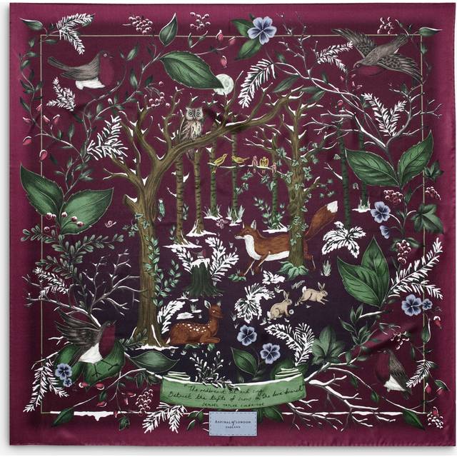 Aspinal of London Woodland Silk Square Scarf, Burgundy/Multi