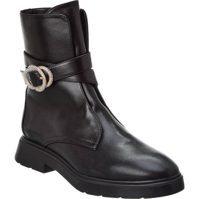 Stuart Weitzman Crystal Buckle Zip Leather Bootie