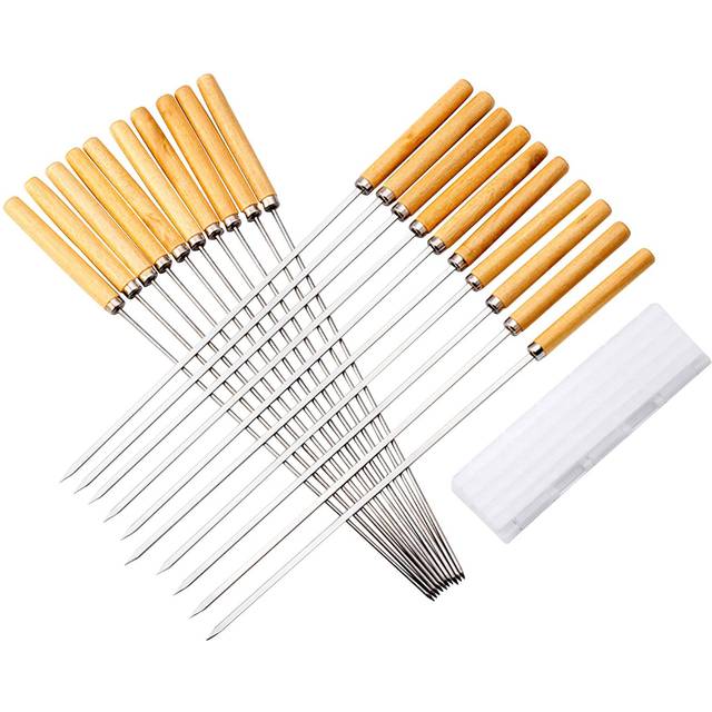 20PCS Barbecue Skewer Grilling Kabob Reusable Metal Skewers Heavy Duty Stainless Steel BBQ Shish silver