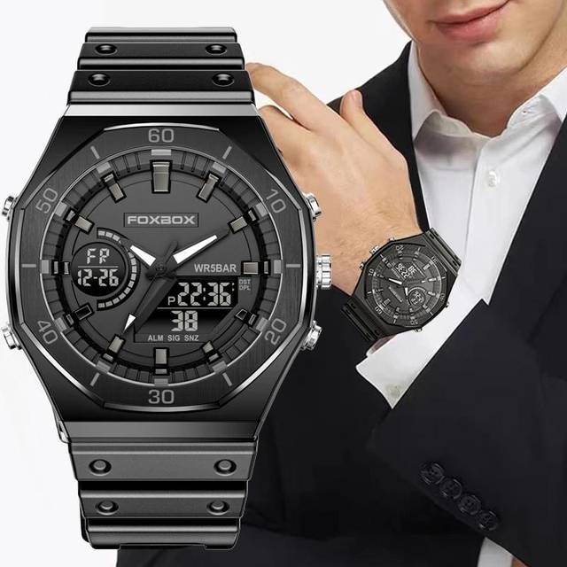 (Black) LIGE New Dual display Watches For Men Casual Sports Chronograph Quartz Big Dial Wrist Watch Silicone Waterproof Digital Clock