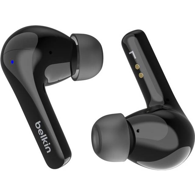 Belkin SoundForm™ Motion, True Wireless-hörlurar, brusneutraliserande hörlurar med trådlöst laddningsfodral och dubbla mikrofoner - IPX5 vattentåliga Bluetooth-hörlurar för iPhone och Samsung – Svarta