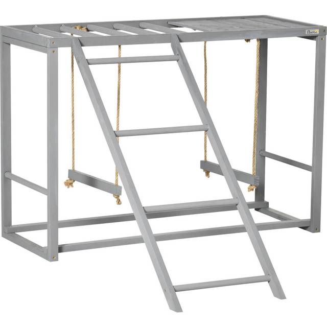 PawHut Chicken Activity Play Chicken Coop with Swing Set for 3-4 Chickens Grey