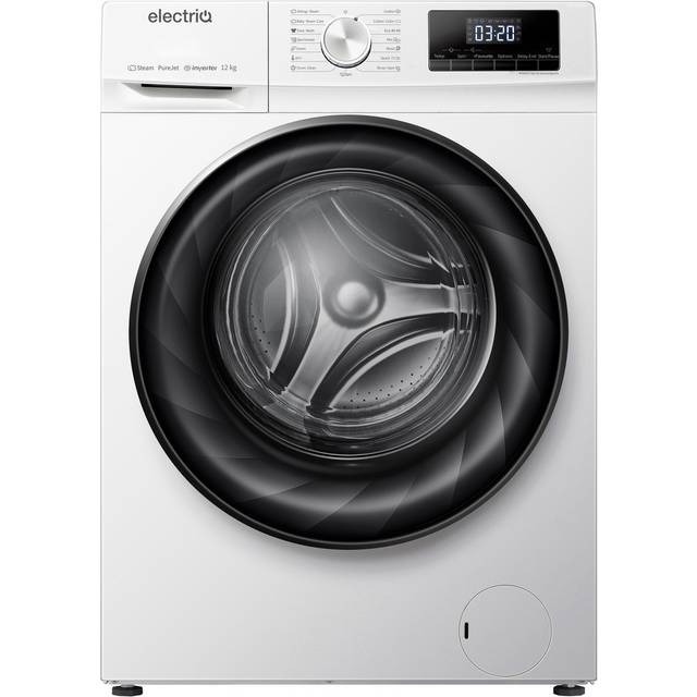 electriQ 12kg Washing Machine, 1400rpm, White, Steam, Quiet, A-Rated