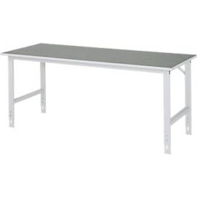 Arbeitstisch B2000xT800xH760-1080mm, Arbeitsplatte Linoleum Gestell lichtgrau