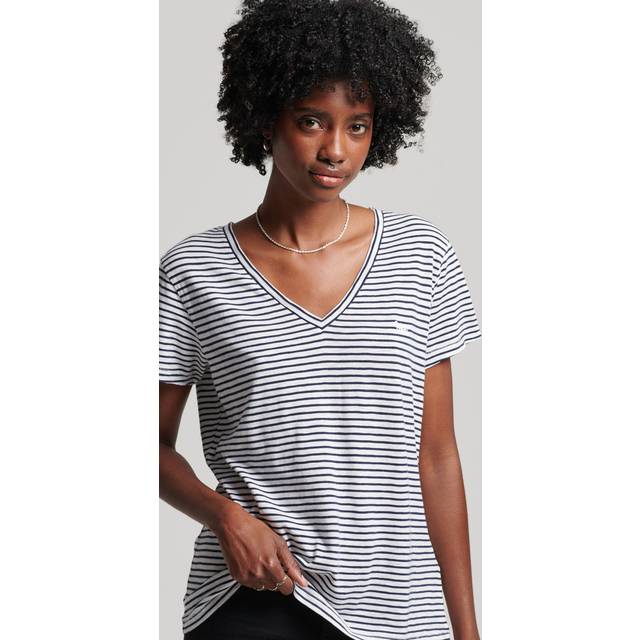 Woman's embroidered and flamed v-neck T-shirt Superdry - Bleu