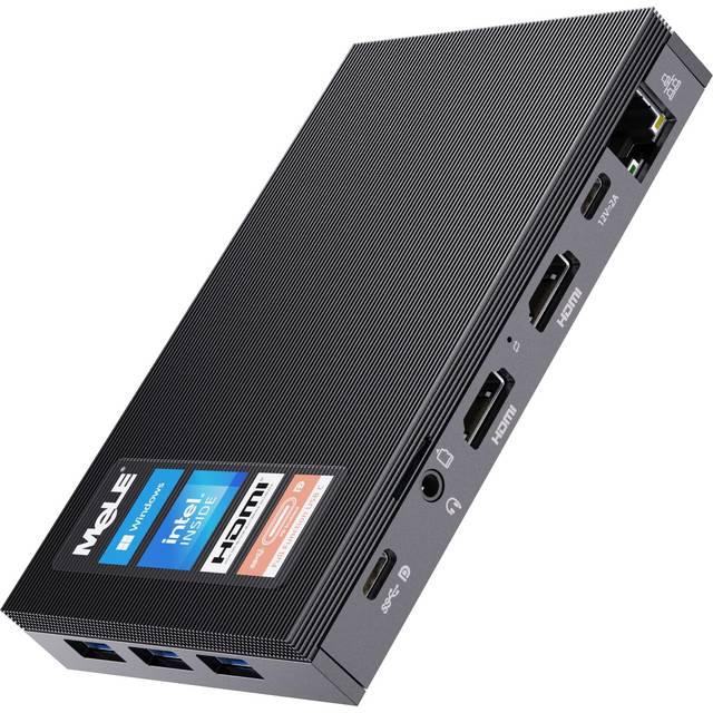 MeLE Quieter3C Fläktfri Mini PC N5105 8GB 256GB, Ultratunn och Portabel, Mikro Skrivbordsdator med Full Funktion USB-C, WiFi5, Gigabit Ethernet, BT4.2, IPXE, PD3.0, Låsa upp BIOS, VESA Montering Sup