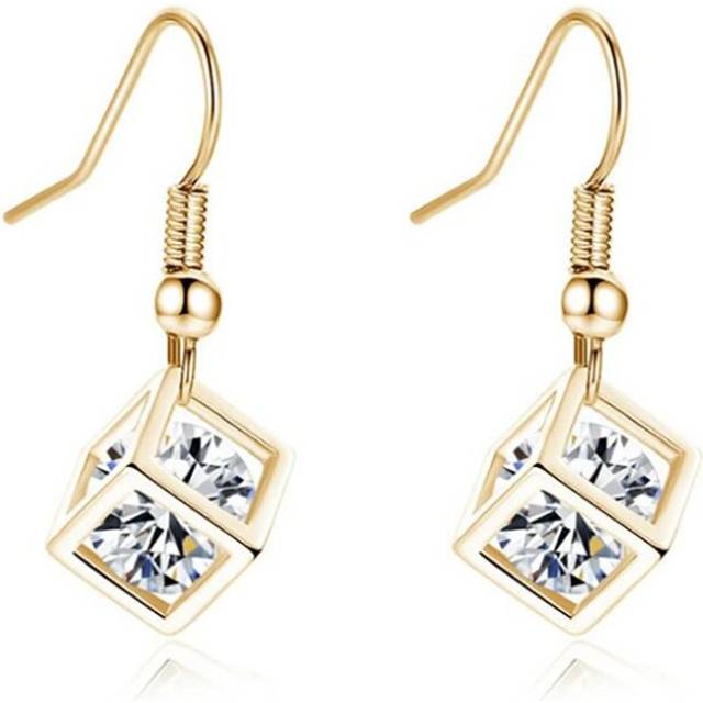 Gold Cube Earrings Unique Gift Ladies Jewellery Ear Ring