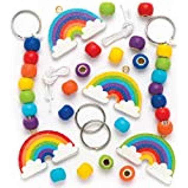 AR434 Make Your Own Wooden Rainbow Keyring, For Kids To Paint, Decorate and Use (Pack of 4), 12cm