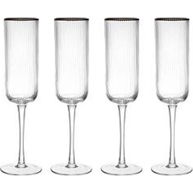 Sorrento Ridged Crystal Champagne Flute Glasses Gift Boxed Set of 4, 200ml - White - One Size
