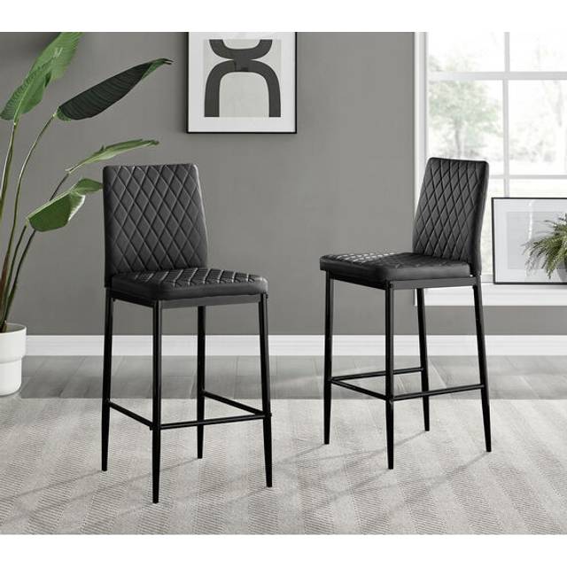 Furniturebox Valera Black Faux Leather Bar Stool Set of 2