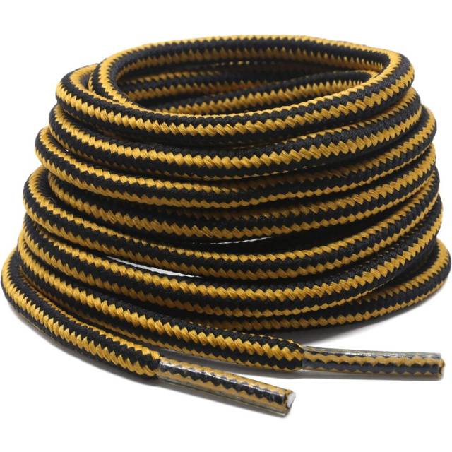 DELELE 2 Pair Round Boot Laces Outdoor Hiking Walking Shoelaces Rope Naturals Yellow Black Striped Shoe Lace Work Shoe Strings 35.43 inches