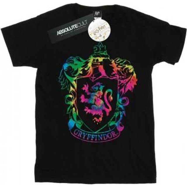 (XL, White) Harry Potter Womens/Ladies Gryffindor Crest Tie Dye Infill Cotton Boyfriend T-Shirt