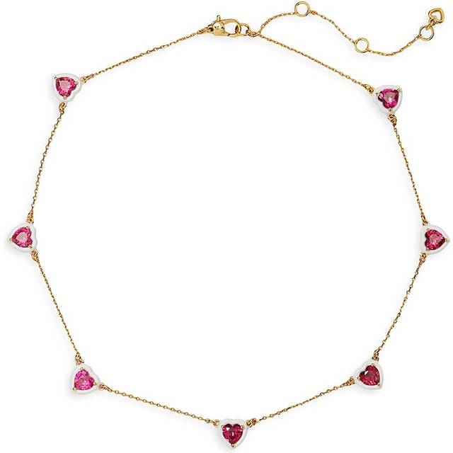 Gold Red Heart Station Necklace (*)