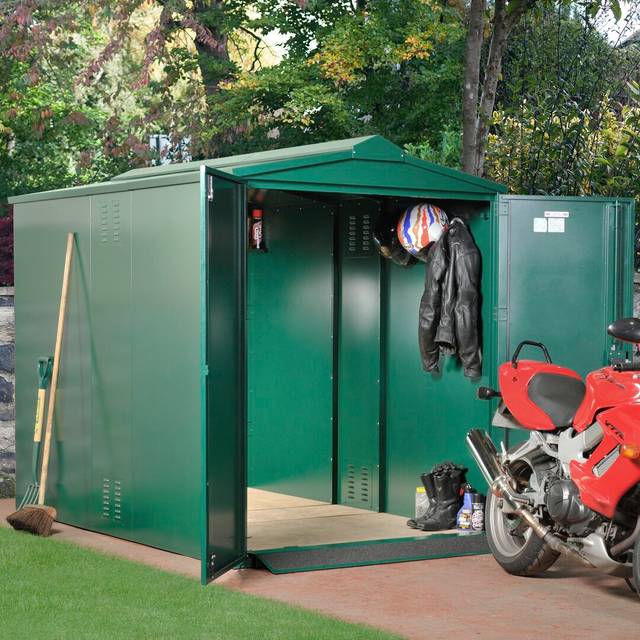 Motorbike Secure Storage 5 ft. W x 9 ft. D Apex Metal Bike Shed - Green (157.99cm W X 273.99cm D X 203.2cm H)