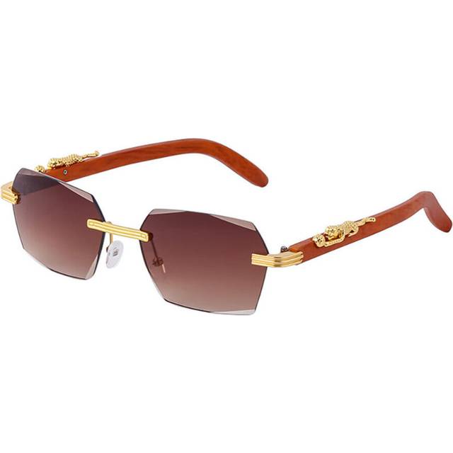 (Gradient Tea) Fashion Wood Grain Square Hip Hop Sunglasses Men's Women Outdoor Shades Glasses