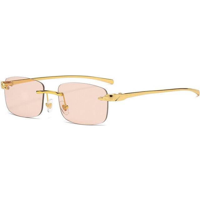 (Champagne) Fashion Square Sunglasses Mens Women Retro Gold Rimless Hip Hop Shades Glasses