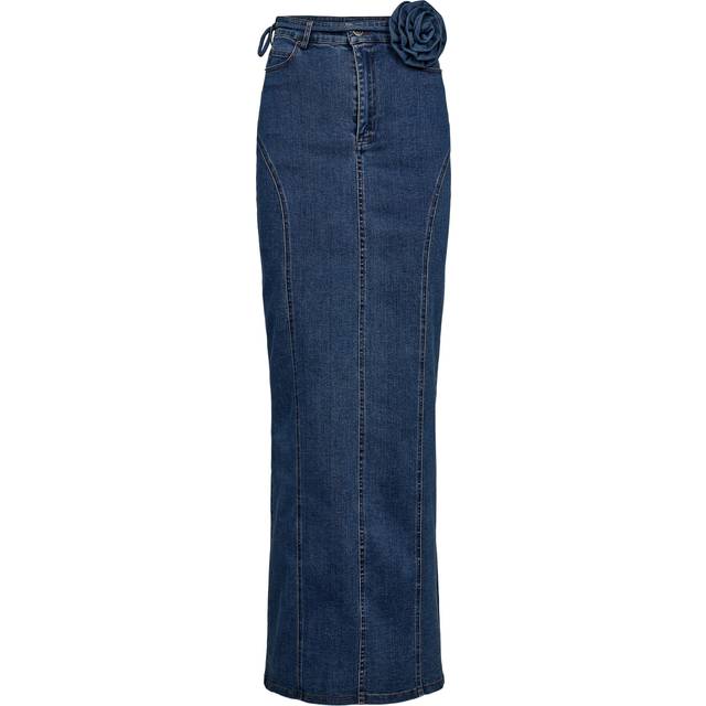 ROTATE Birger Christensen - Jacquelini Embellished Paneled Stretch Organic Denim Maxi Skirt - Mid denim - Blue - DK 40