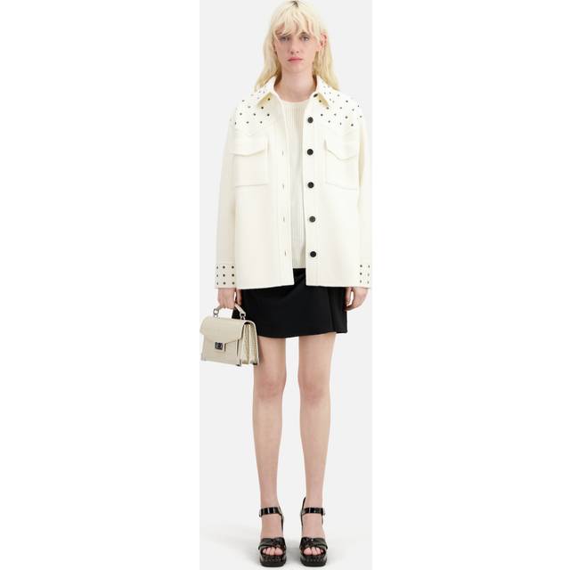 The Kooples Womens Ecru Stud-embellished Wool-blend Jacket M - ECRU