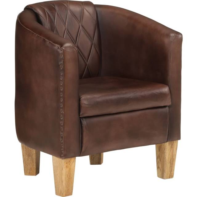 vidaXL Tub Chair Dark Brown Real Leather