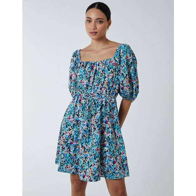Blue Vanilla Womens Square Neck Puff Sleeve Mini Dress - Turquoise - Size 10 UK