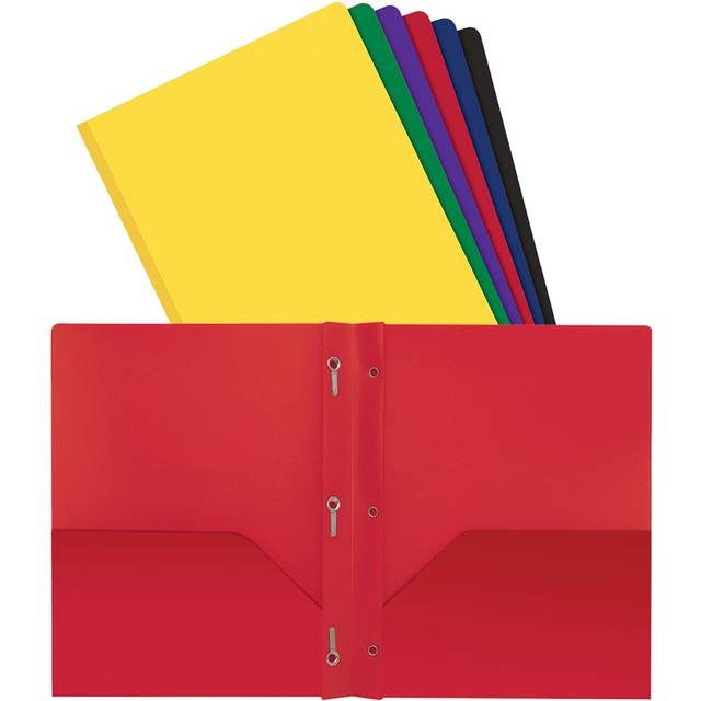 Better Office Products Poly 2 Pocket Folders with Prongs  Heavyweight  6 Pieces  Assorted Primary Colors  Letter Size