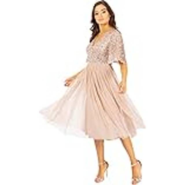 Maya Deluxe Flutter Sleeve Embellished Midi Dress
