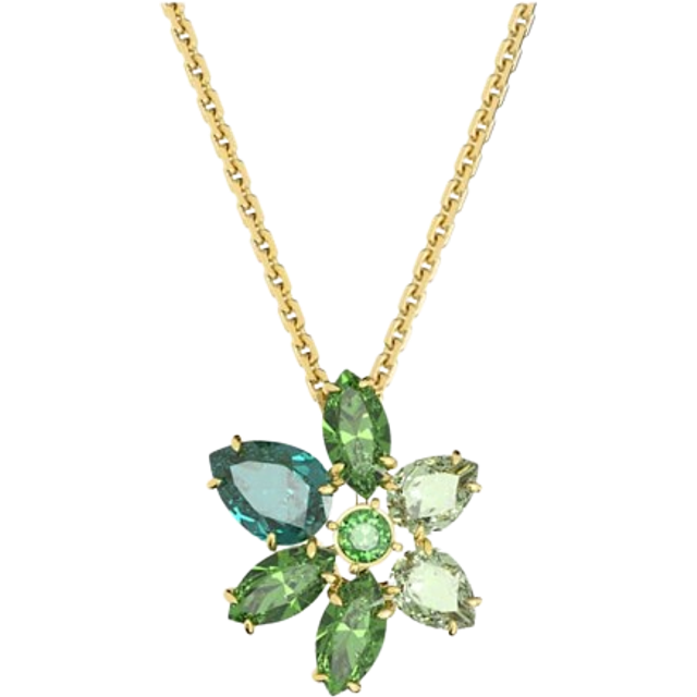 Gema pendant, Mixed cuts, Flower, Green, Gold-tone plated - OS