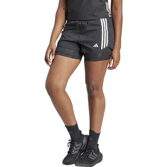 Adidas own the run 3 stripes womens running shorts black 2 in 1 twin short