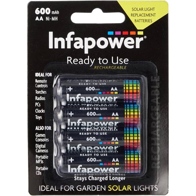 INFAPOWER AA 800MAH NI-MH Solar Light Replacement Batteries, 4-Pack (B008)