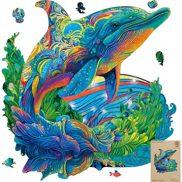 MYS Aurora Wooden Puzzles  Dolphin Jigsaw Puzzles 200 Pieces  Unique Shaped Wooden Puzzles for Adults and Kids  Family Game 11.4x11 Inch